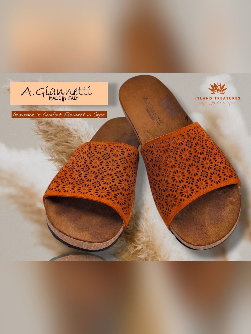 A.Giannetti Women Sz 8 Italian Suede Floral Laser-Cut Terracotta Comfort Footbed